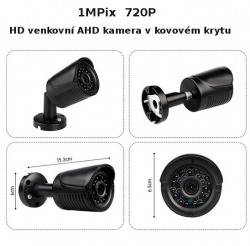 Kamerový SET  + 4x venkovní AHD kamery, HD obraz (1280x720), české menu