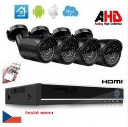 Kamerový SET  + 4x venkovní AHD kamery, HD obraz (1280x720), české menu